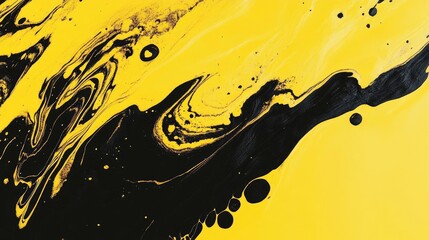 Abstract Fluid Art Painting Yellow And Black Swirls; Abstract Art; Fluid Art; Acrylic Pour; Yellow Paint; Black Paint; Swirling Colors; Color Mixing; Dynamic Movement; Abstract Background; Texture;