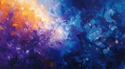 Obraz premium Abstract Cosmic Painting with Vibrant Blue Purple Orange and Yellow Hues using Various Textures and Colors for Artistic Visual Expression of the Cosmos in a Calm and Serene Way by Mixing Bold