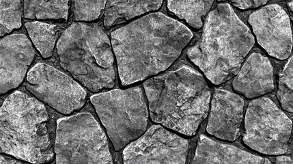 Obraz premium Seamless gray cobblestone wall or road background texture. Tileable grungy natural rock and stone shaped path or walkway repeat surface pattern. A high resolution construction backdrop 3D rendering.