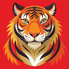 Naklejka premium Striking Tiger Illustration with Solid Background