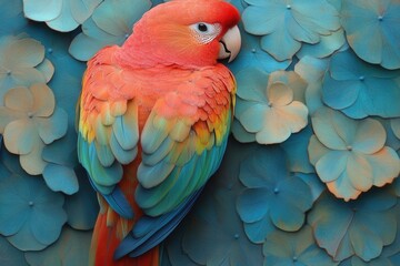 Fototapeta premium Proud Parrot Showcasing Vibrant Rainbow-Colored Plumage in a Lush Tropical Environment During Bright Daylight