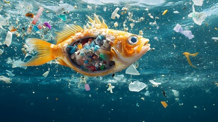 Fish with exposed, revealing microplastics inside