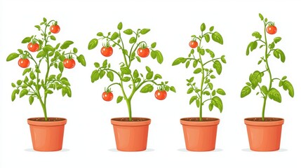 Obraz premium Set of tomato plant in a pots isolated on a white