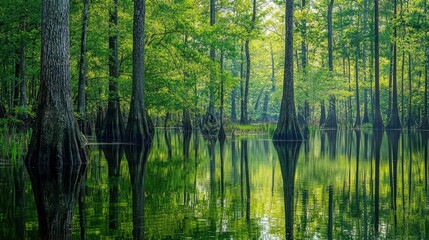 Shoreline of Lake Marion in Santee National Wildlife Refuge, South Carolina panoramic