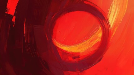 Abstract Red Orange Swirling Painting with Circular Brushstrokes and Color Blending Effects with Various Shades of Colors on a Canvas Surface Background in a Dynamic Art Style Using Artistic