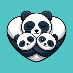 Fototapeta premium Cute Panda Family Cartoon Vector Icon Illustration