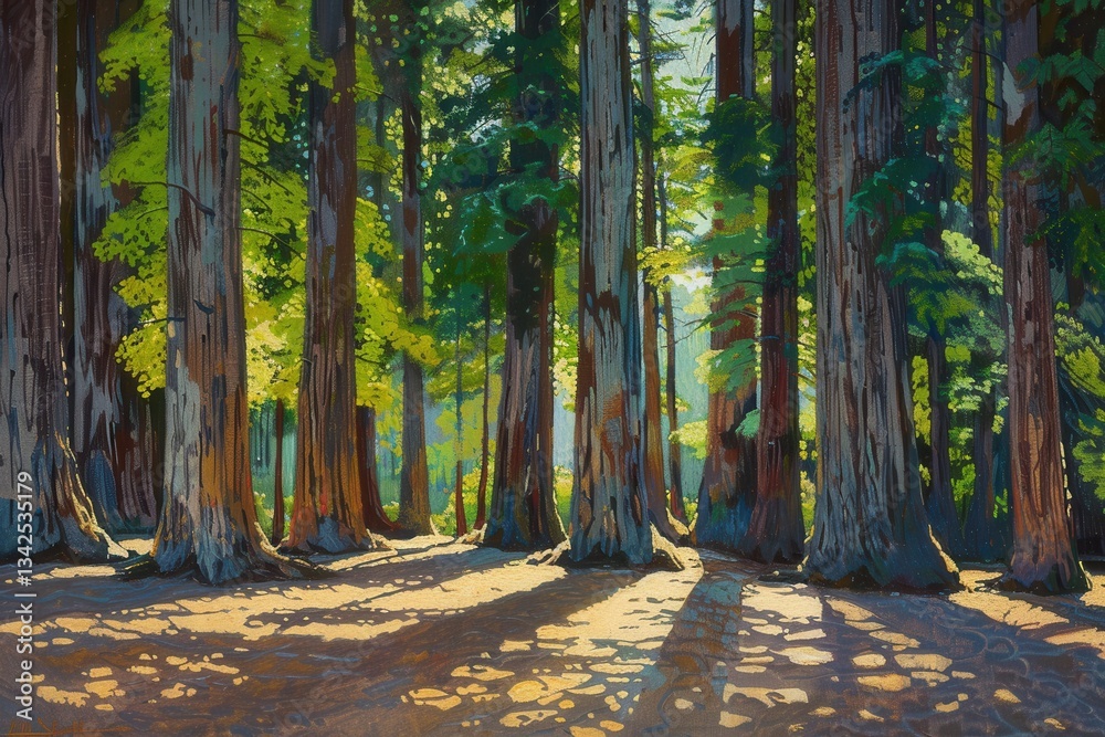 Aufkleber sunlight filtering through tall trees in a serene forest during the afternoon creates captivating sh