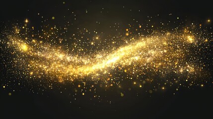 Naklejka premium Sparkling dust particles. PNG, Gold sparkle splatter border .Festive background with gold glitter and confetti for celebration. Background with glowing golden particles.