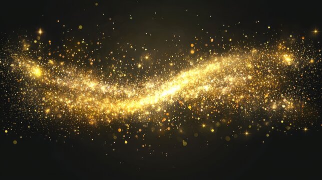Sparkling dust particles. PNG, Gold sparkle splatter border .Festive background with gold glitter and confetti for celebration. Background with glowing golden particles.