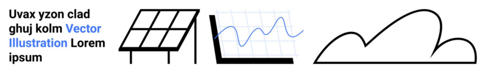 Solar panel alongside a data graph and cloud image, representing energy innovation, analytics, weather data, eco solutions, green technology, climate trends, and a clean, simple landing page