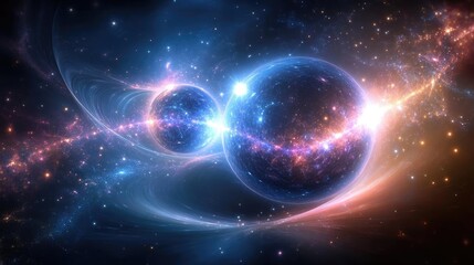 Vibrant Cosmic Collision of Two Planets in a Nebula with Colorful Energy Burst and Dynamic Patterns in a Cosmic Landscape Featuring Celestial Glow and Shine of Abstract Colors and Textures with