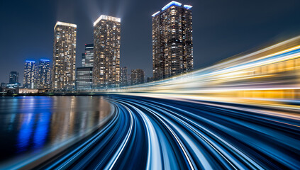 Fototapeta premium An ultra-modern city skyline with a sleek highway curving through
