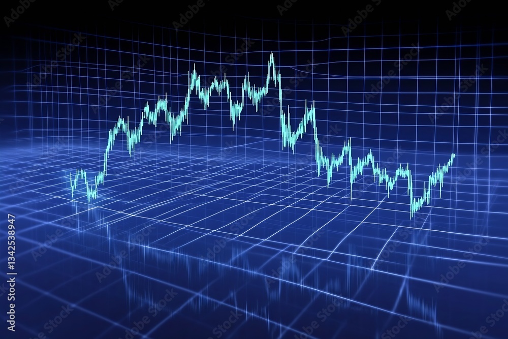 Aufkleber Dynamic financial graph with an upward trend on a grid background representing market analysis : Generative AI