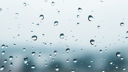 Hyperrealistic water droplets on glass with blurred background