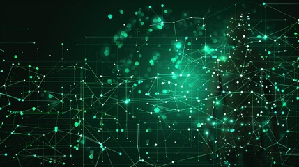 Abstract network, digital art, green glow