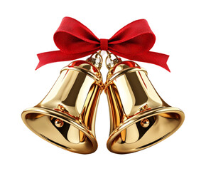 Golden Christmas Bells with Red Ribbon Bow for Festive Celebrations