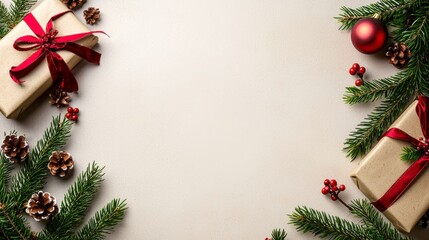 Festive Christmas Background with Gifts and Greenery