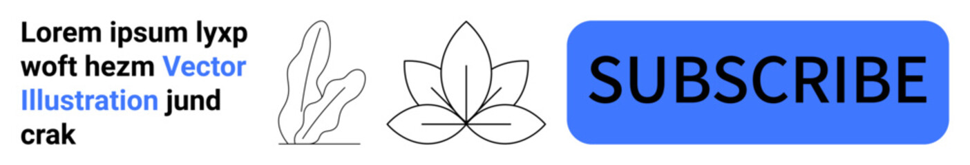 Blue subscribe button next to minimal leaves and a cactus illustration. Ideal for wellness, blogging, subscription, marketing, branding, digital campaigns, simple landing page