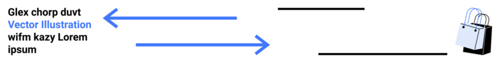 Blue arrows pointing in opposite directions, with a shopping bag icon on the right. Ideal for e-commerce, navigation, direction, logistics, retail, marketing, flat landing page banner