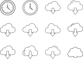 Time to Download Minimalist Clock and Cloud Icons for Data, Synchronization, and Timing Processes