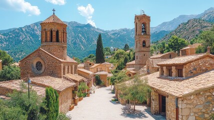 Fototapeta premium A serene walk through Spains Camino de Santiago with historic landmarks 