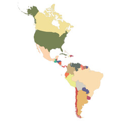 Obraz premium American continent map. Map of America continent with color of countries.
