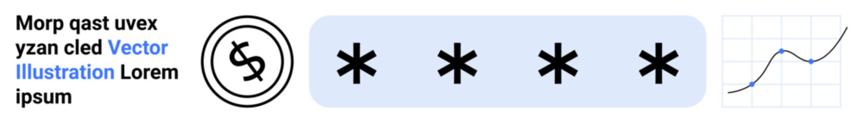 Fototapeta premium Dollar currency sign inside circle, password represented by asterisks, and upward trend line chart. Ideal for cybersecurity, finance, data protection, growth analysis, encryption, authentication