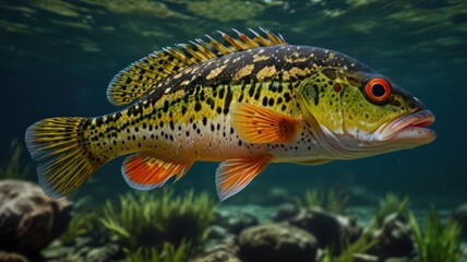 Naklejka premium Colorful freshwater fish in vibrant underwater scene