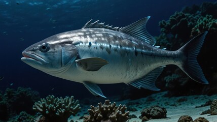 Fototapeta premium Underwater shot of a large fish near coral reef