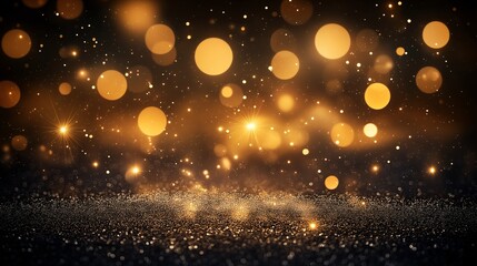 Naklejka premium Elegant Gold Bokeh Background: Sparkling Lights and Warm Festive Glow