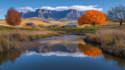 Fototapeta premium A challenging hike in South Africaâ€™s Drakensberg Mountains with dramatic cliffs