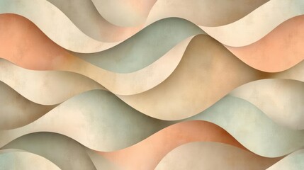 Abstract Waves of Soft Pastel Colors Creating a Fluid Background Design with Curved Layers