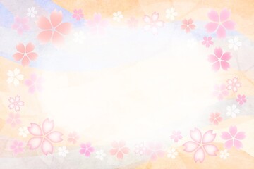 春の桜の風そよぐ背景フレーム２