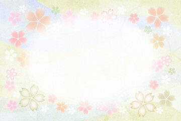 春の桜の風そよぐ背景フレーム３