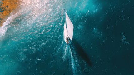 Aerial View of Sailboat on Ocean  Regatta  Sailing  High Seas