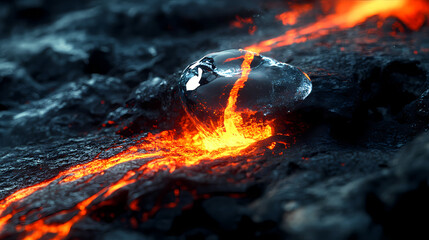single fiery molten lava