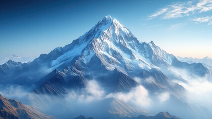Obraz premium Majestic Snowy Mountain Peak Soaring Above Clouds