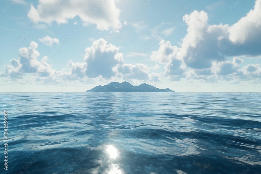 Poster Tranquil Ocean View with Clouds Over Remote Island on Sunny Day : Generative AI