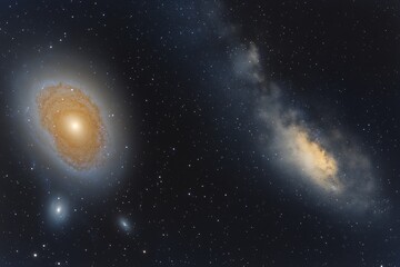 Breathtaking view of two galaxies merging in the vastness of space surrounded by distant stars : Generative AI