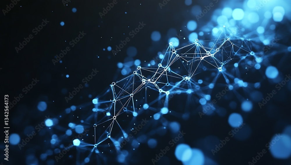 Aufkleber Abstract digital representation of interconnected nodes and glowing lights in a stunning blue color scheme : Generative AI