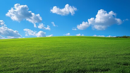 Tranquil Rural Landscape: Vibrant Sky, Expansive Grass Fields and Serene Nature Scenery in Springtime