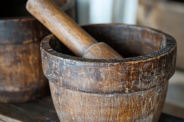 Wooden Mortar and Pestle Rustic Still Life