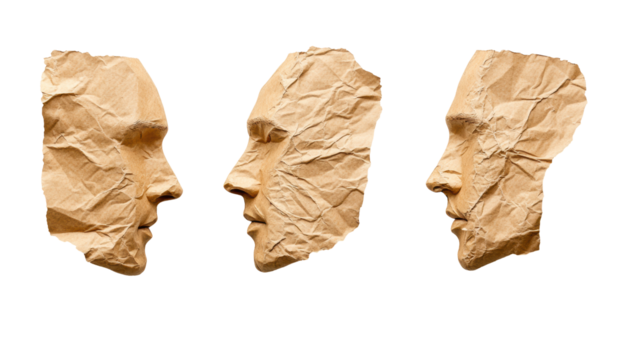 Crumpled Paper Faces in Profile View for Artistic Conceptual Design