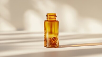 A bottle of Coenzyme Q10 capsules, a vibrant hue of orange, stood proudly against a pristine white backdrop, symbolizing vitality and cellular energy.