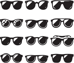 set of glasses vector, set of glasses vector illustration, glasses silhouette vector black and white