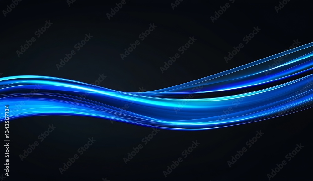 Poster Sleek and futuristic blue flowing lines creating a captivating visual effect in dark : Generative AI