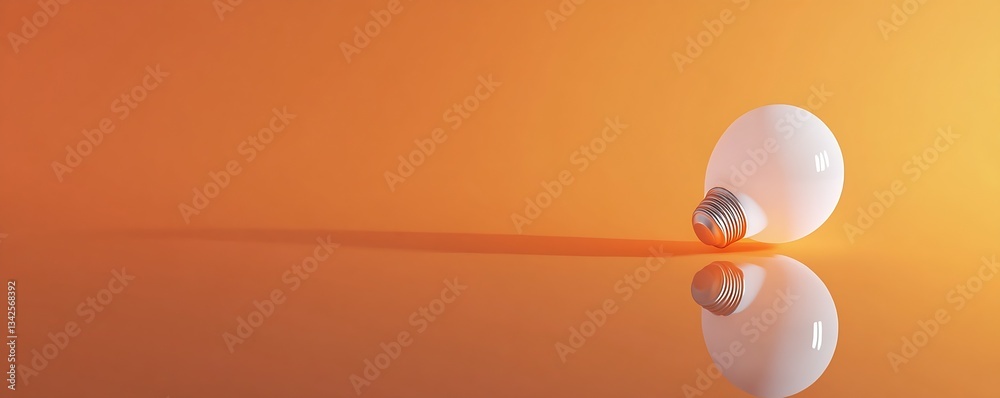 Aufkleber Stylish light bulb resting on a reflective surface with an orange gradient background : Generative AI