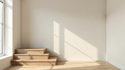 Renovation apartment. Stairs near empty wall at home. Free wall, repairs house. Copyspace for text