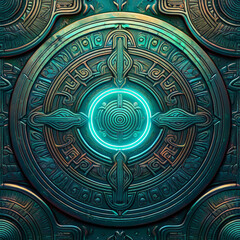 Fototapeta premium Seamless Extraterrestrial Runes Texture – Futuristic Mystical Engravings 