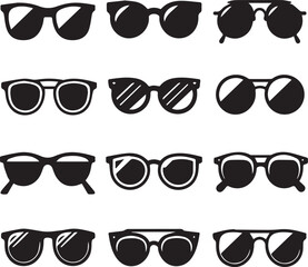 set of glasses vector, set of glasses vector illustration, glasses silhouette vector black and white
